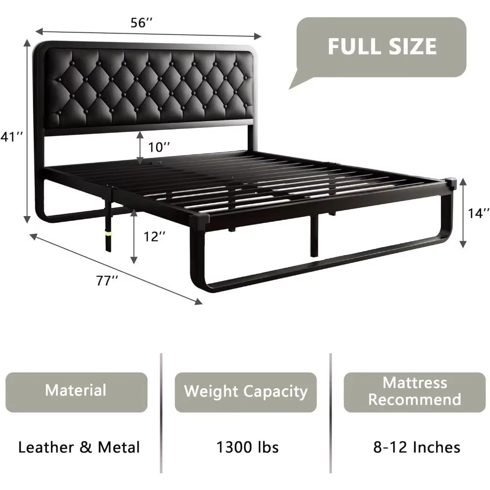 Bed Frame, Upholstered Platform Bed Frame, with Heavy Duty Steel Slats, Diamond Tufted Headboard